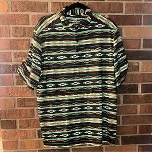 Cinch Shirt Mens Large Blue Polo Aztec Print Arena Flex Short Sleeve